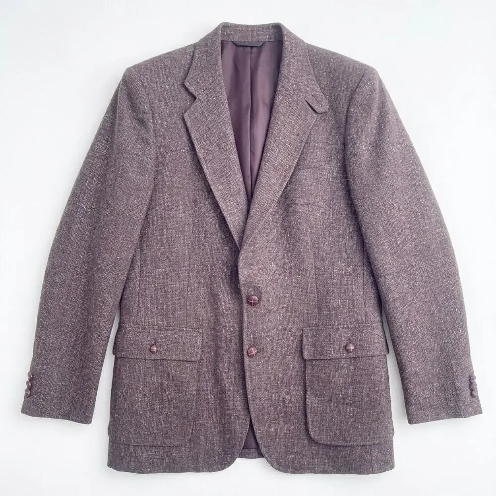 Fioravanti Tweed Sport Coat Brown Patch Pocket Elbow Patches Bespoke Mens 40L